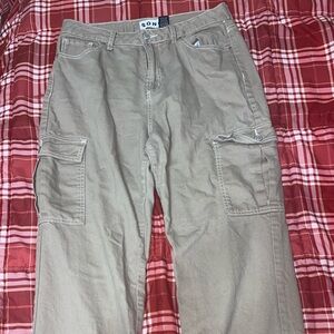 S.O.N.G 90s High Rise Boyfriend Cargo Kahki Jeans